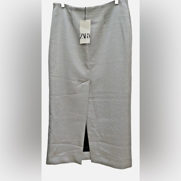 ZARA grey/silver rhinestone pencil skirt size small - Picture 4 of 14